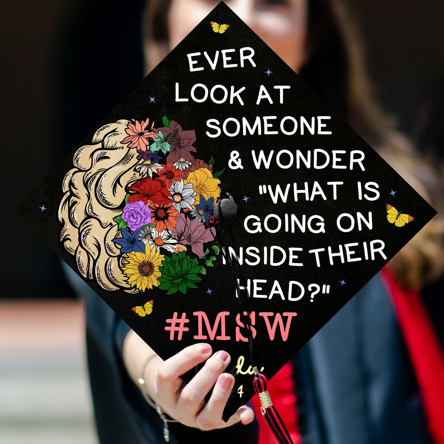 Custom MSW Social Work Graduation Cap, Personalized Grad Cap Topper For Future Social Worker