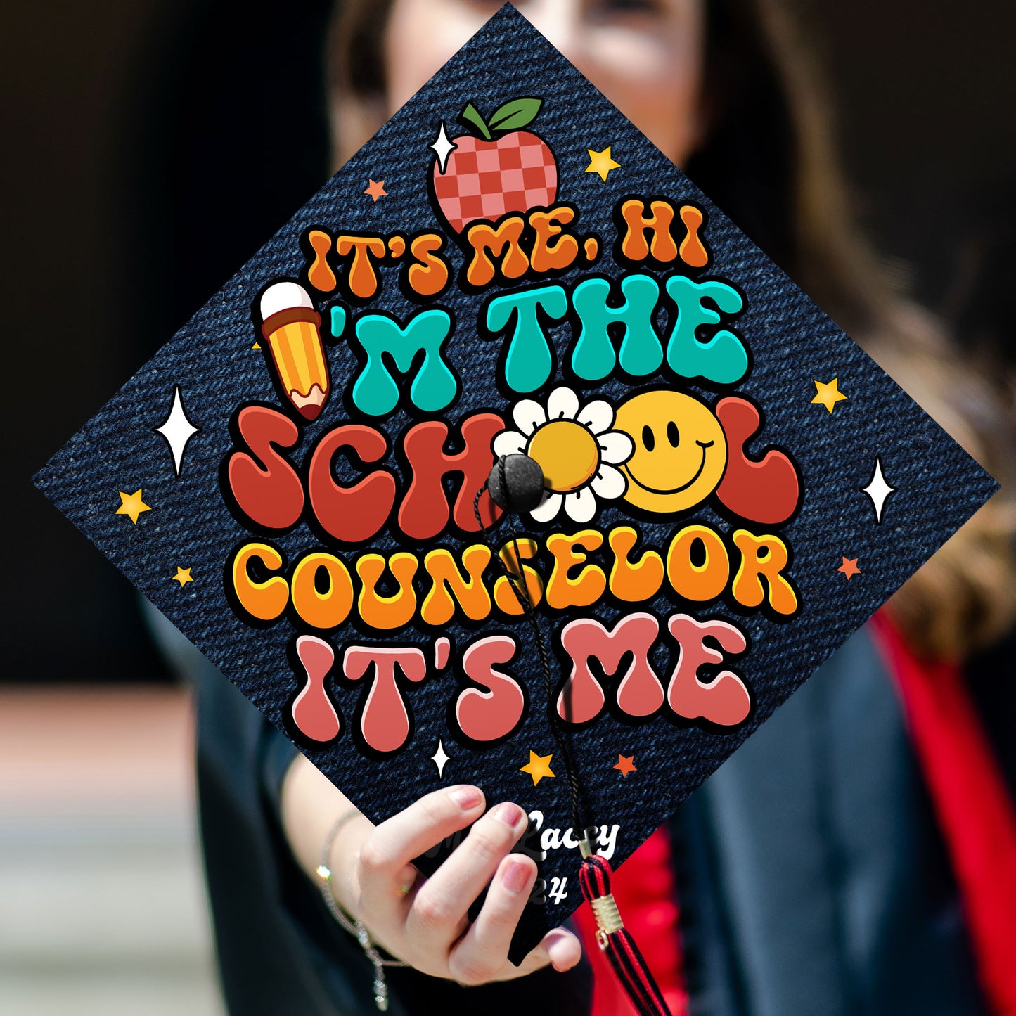 It's Me Hi I'm The School Counselor It's Me Printed Graduation Cap, Social Worker Grad Cap Topper - SP11066PGMAHA