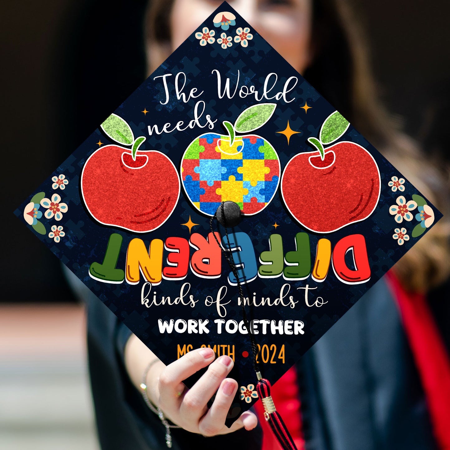 The World Needs All Kinds Of Minds Grad Cap Topper Decoration, Class of 2024