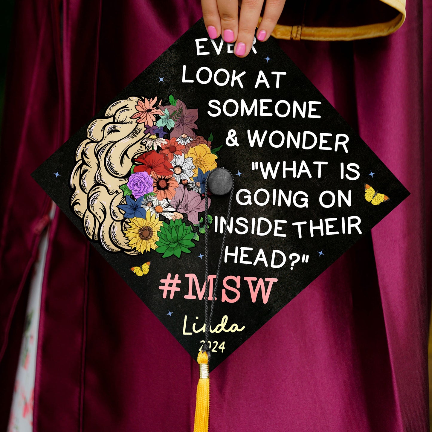 Custom MSW Social Work Graduation Cap, Personalized Grad Cap Topper For Future Social Worker