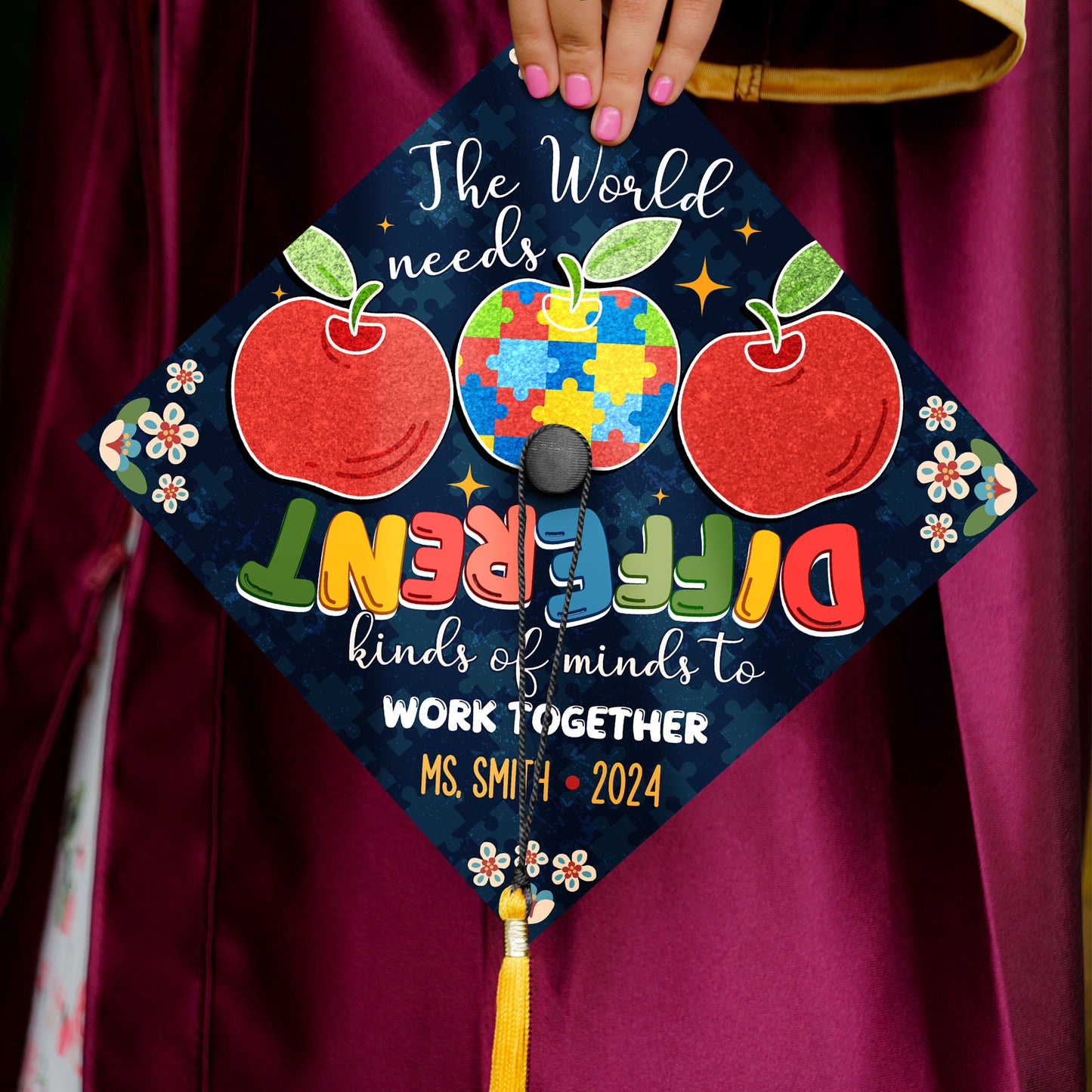 The World Needs All Kinds Of Minds Grad Cap Topper Decoration, Class of 2024
