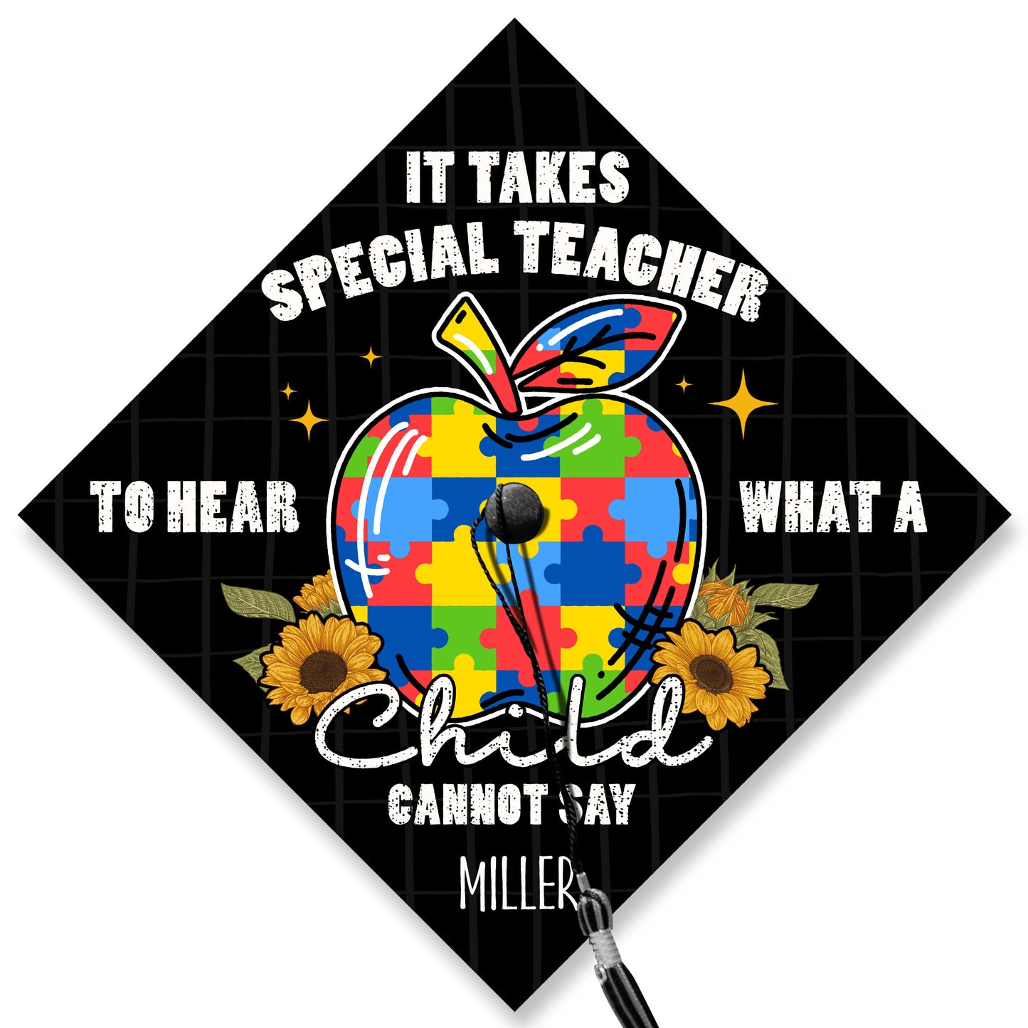 It Takes A Special Person To Hear What A Child Cannot Say Printed Grad Cap Topper, Personalized Autism Graduation Cap, Sped Teacher Gift