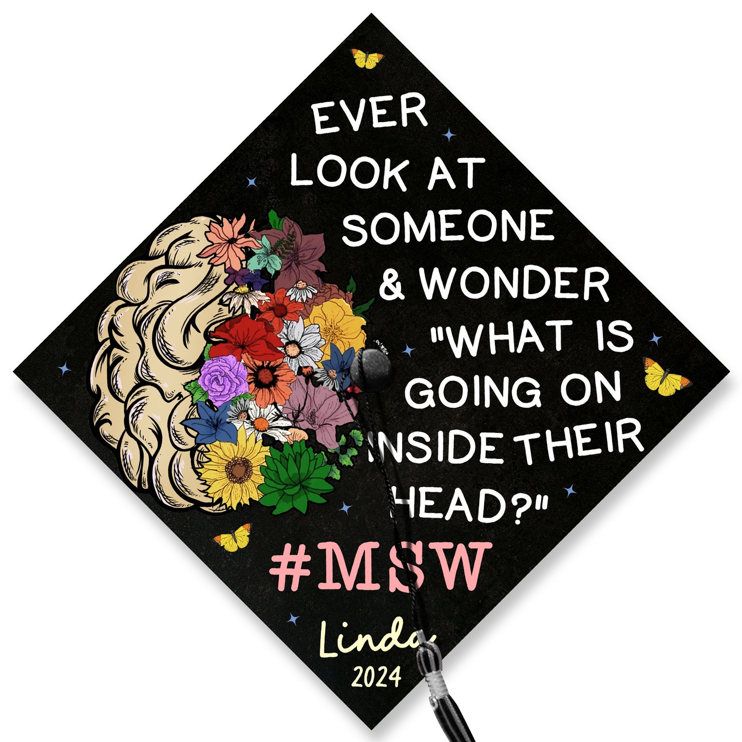 Custom MSW Social Work Graduation Cap, Personalized Grad Cap Topper For Future Social Worker