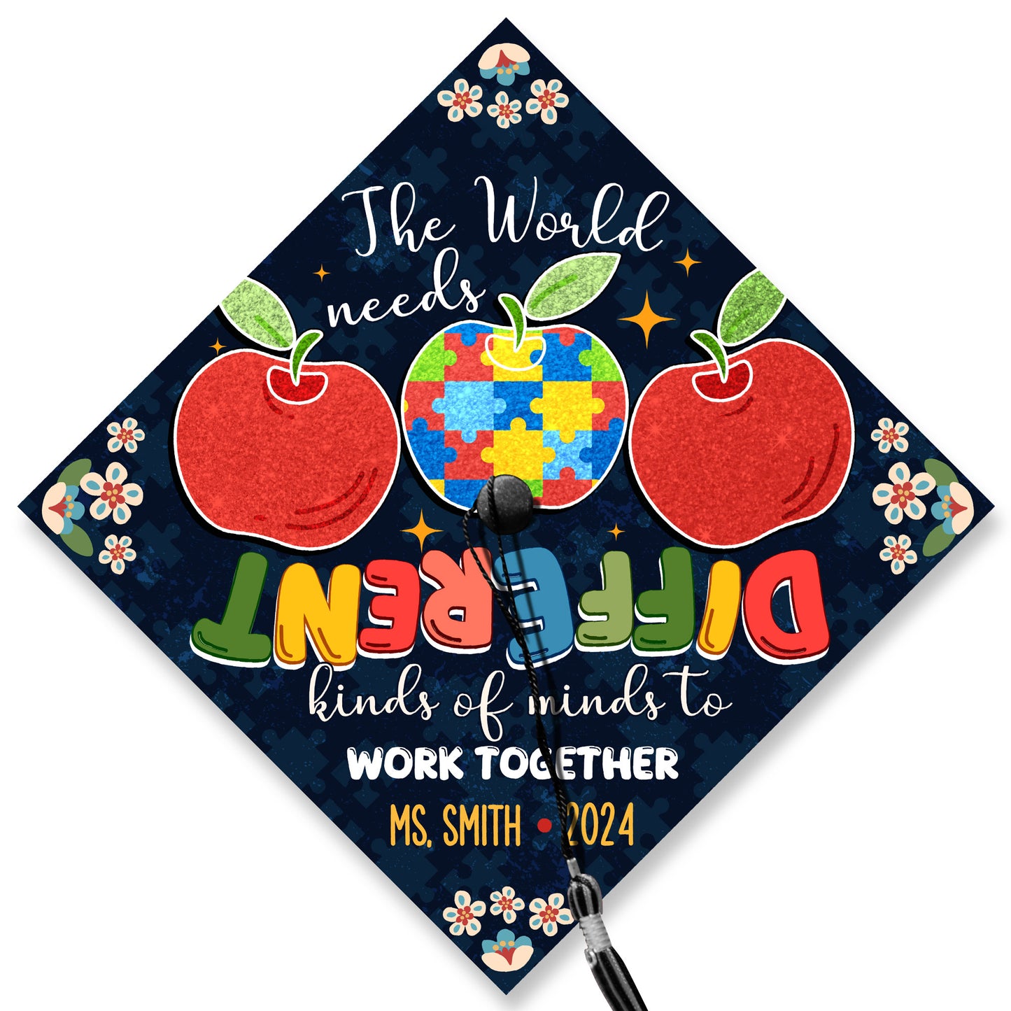 The World Needs All Kinds Of Minds Grad Cap Topper Decoration, Class of 2024