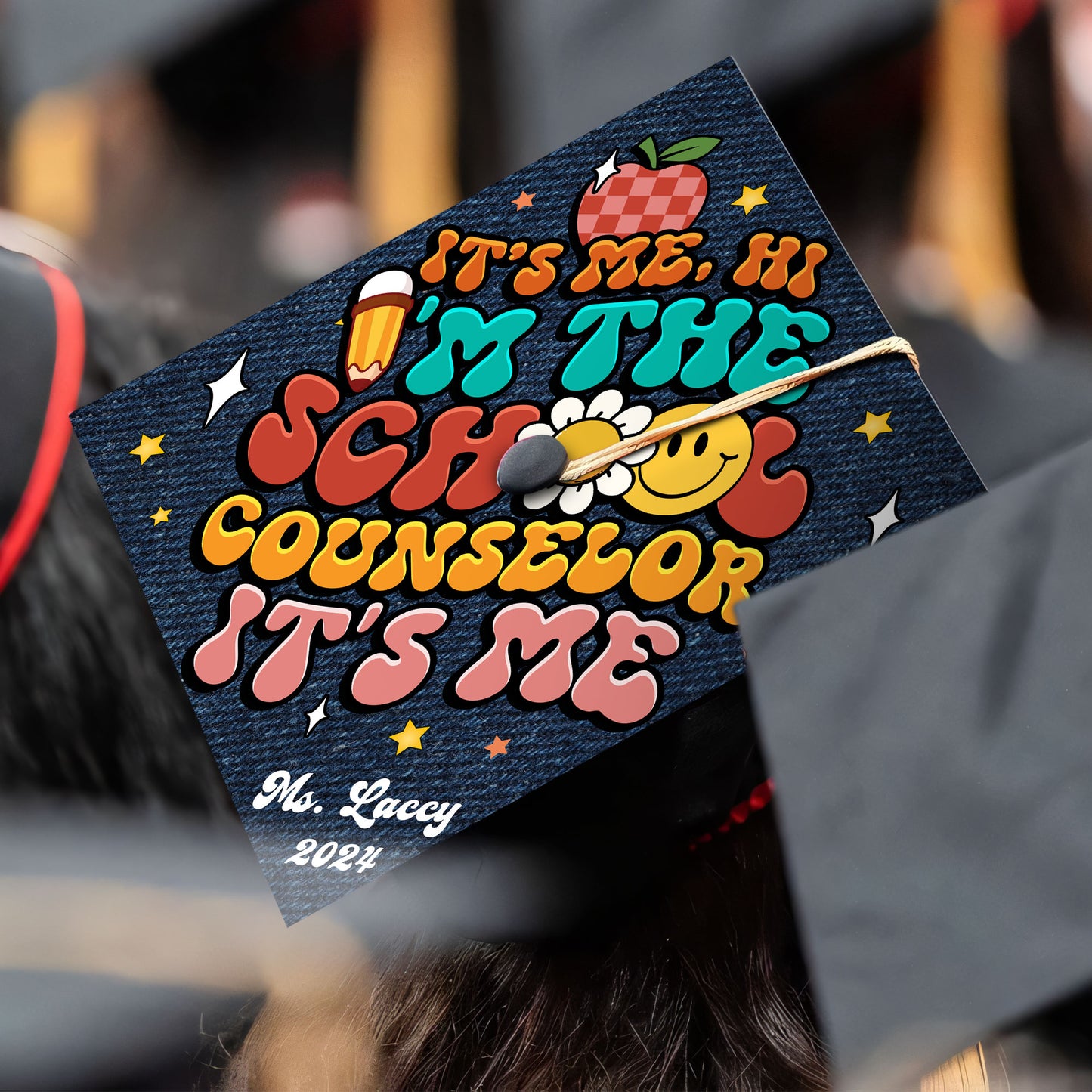It's Me Hi I'm The School Counselor It's Me Printed Graduation Cap, Social Worker Grad Cap Topper - SP11066PGMAHA