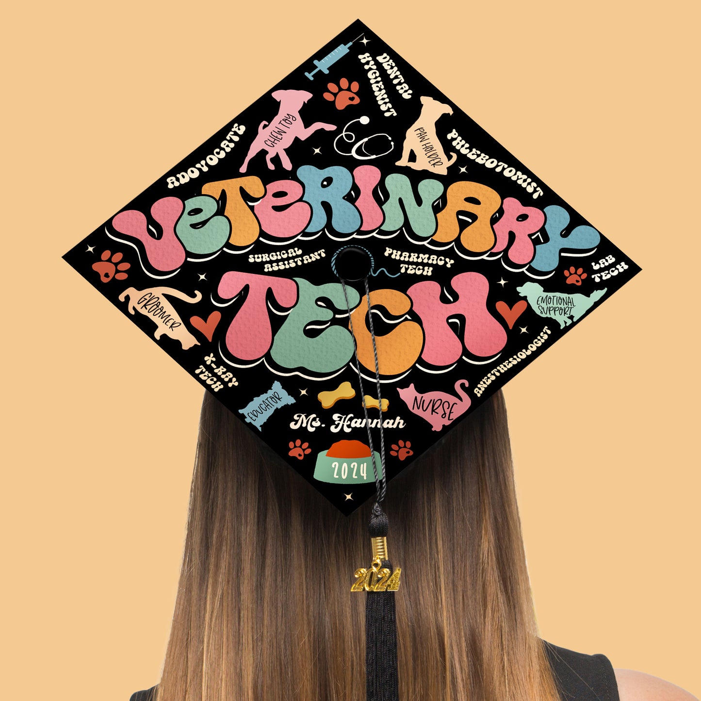 Customized Vet Assistant Graduation Cap Topper, Animal Lover Gift, Class of 2024
