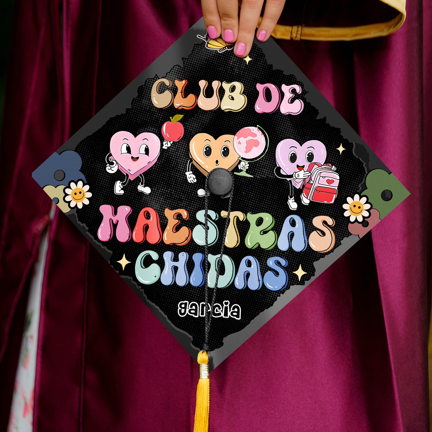 Custom Club De Maestras Chidas Printed Grad Cap Topper, Spanish Grad Cap Topper, Class of 2024