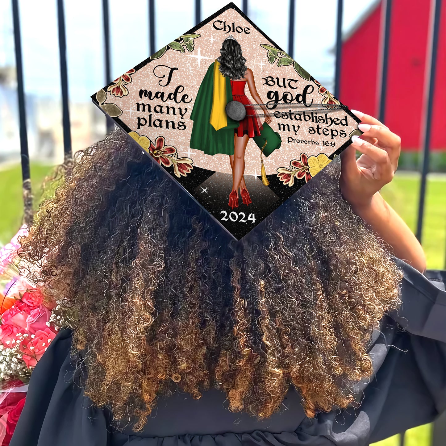 God Established My Steps Grad Cap Topper, Personalized Bible Verse Graduation Cap, Custom Christian Cap Decoration For Her