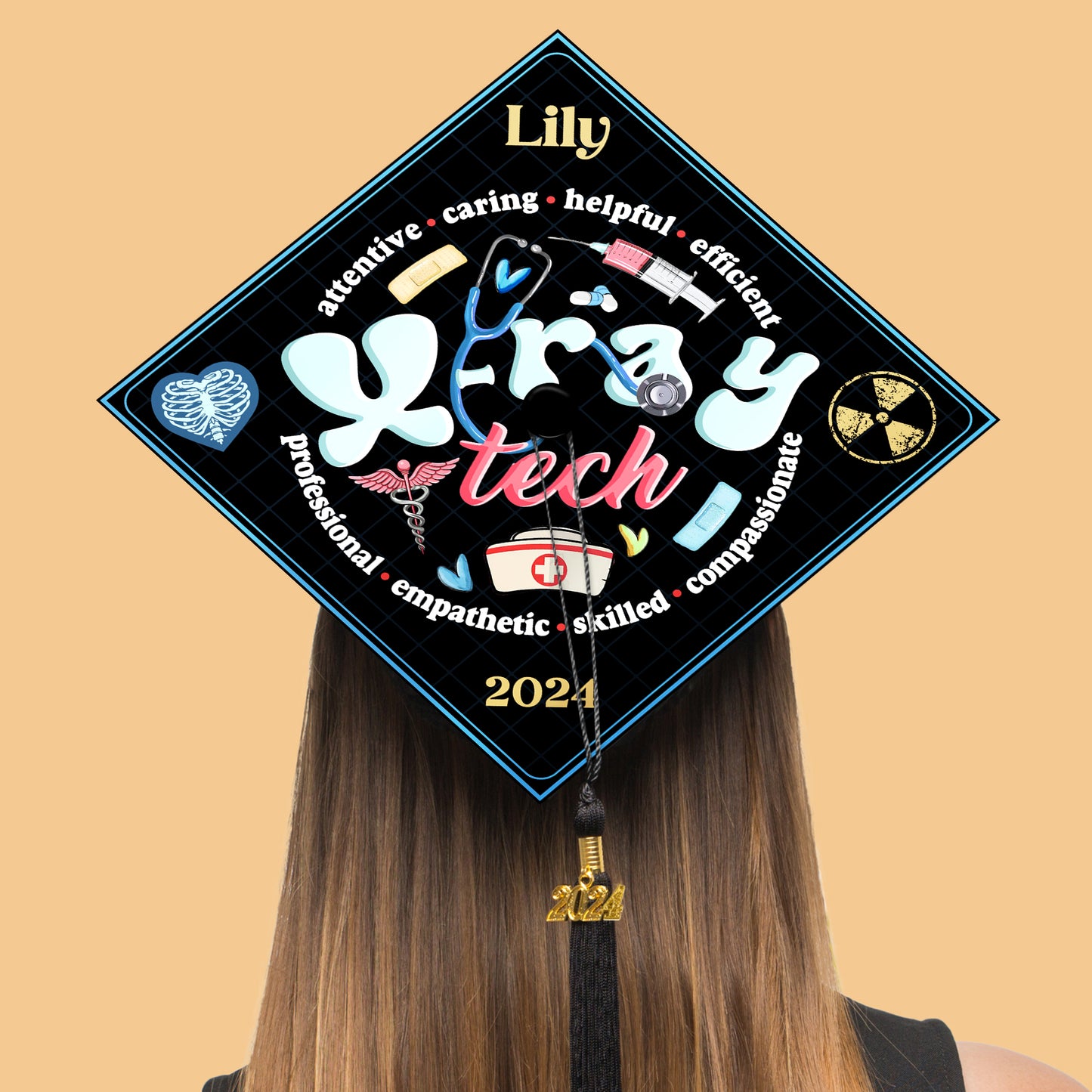 Radiology Tech Grad Cap Topper, Xray Tech Graduation Gift