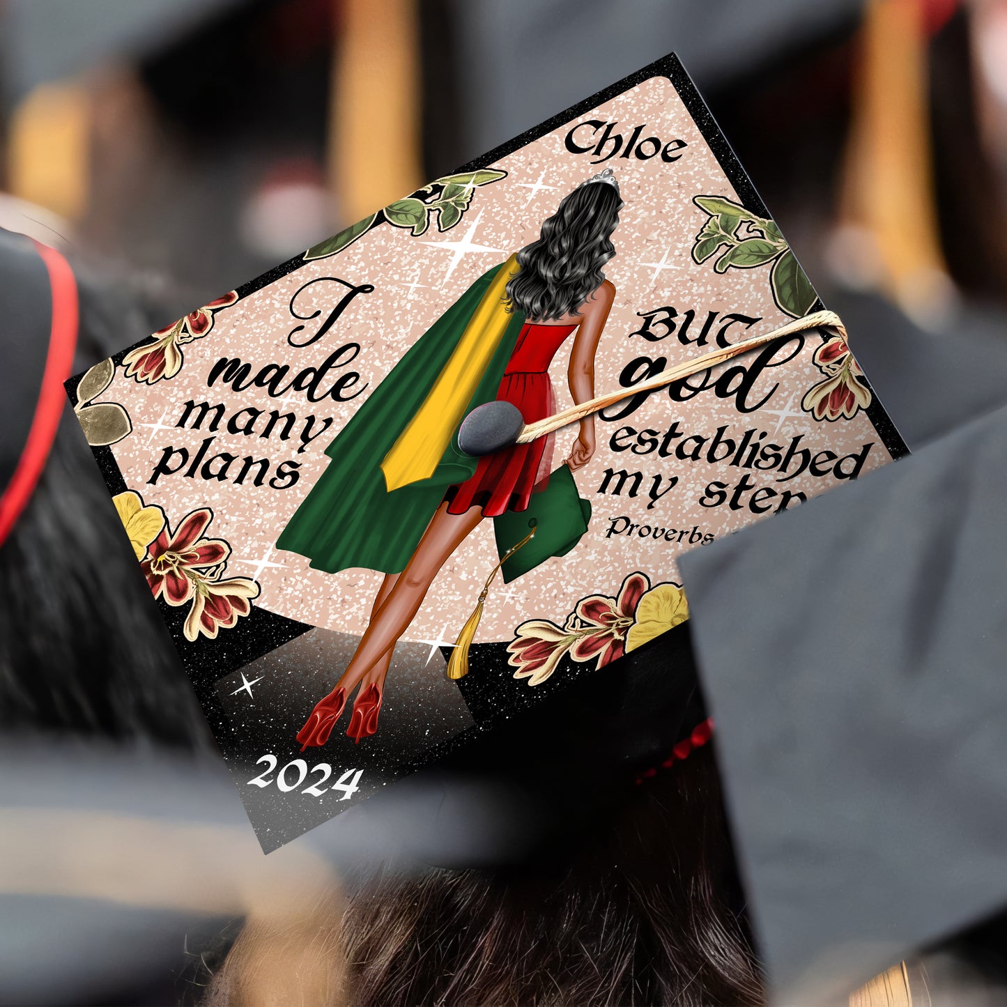 God Established My Steps Grad Cap Topper, Personalized Bible Verse Graduation Cap, Custom Christian Cap Decoration For Her