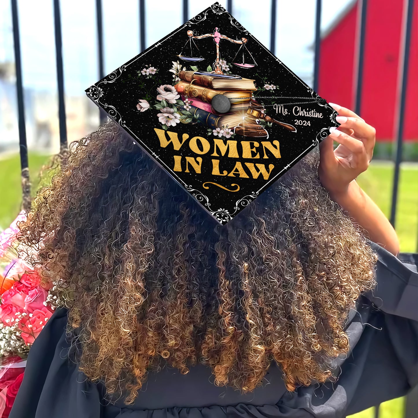 Personalized Law School Graduation Cap Topper, Women In Law Printed Grad Cap Topper