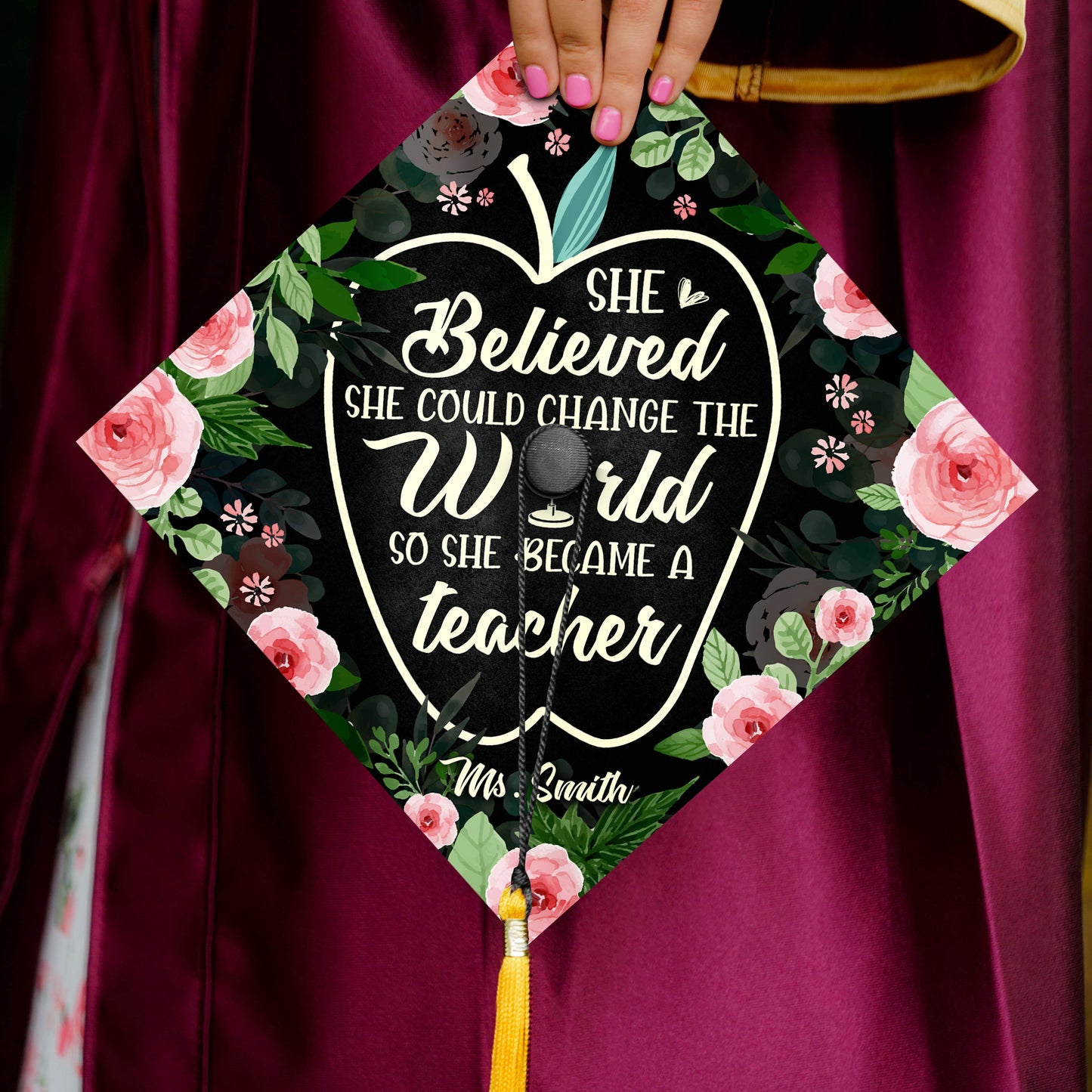 Customized Future Teacher Graduation Cap Topper, She Believed She Could Change The World