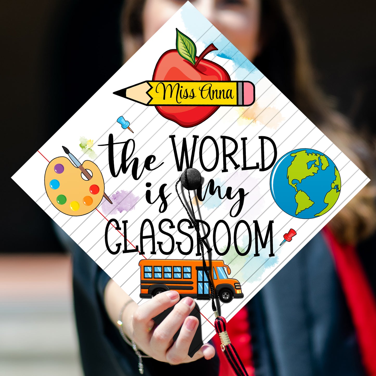 The World is My Classroom Cap Topper Decoration, Gift for Teacher, Class of 2024