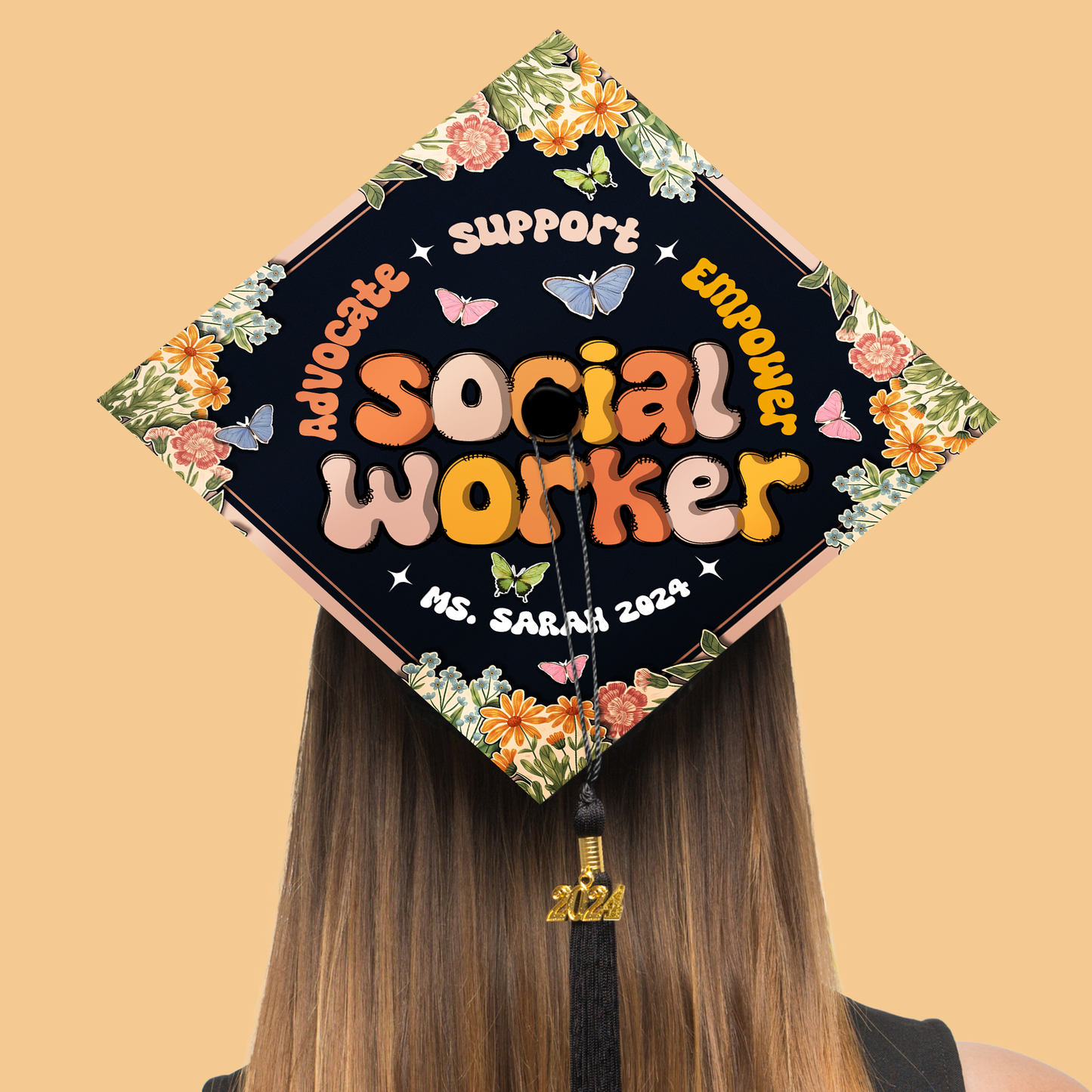 Advocate Support Empower Printed Grad Cap, Unique Cap Decoration For Graduation 2024 - SP10097PGMAQN - SP10876PGMAQN