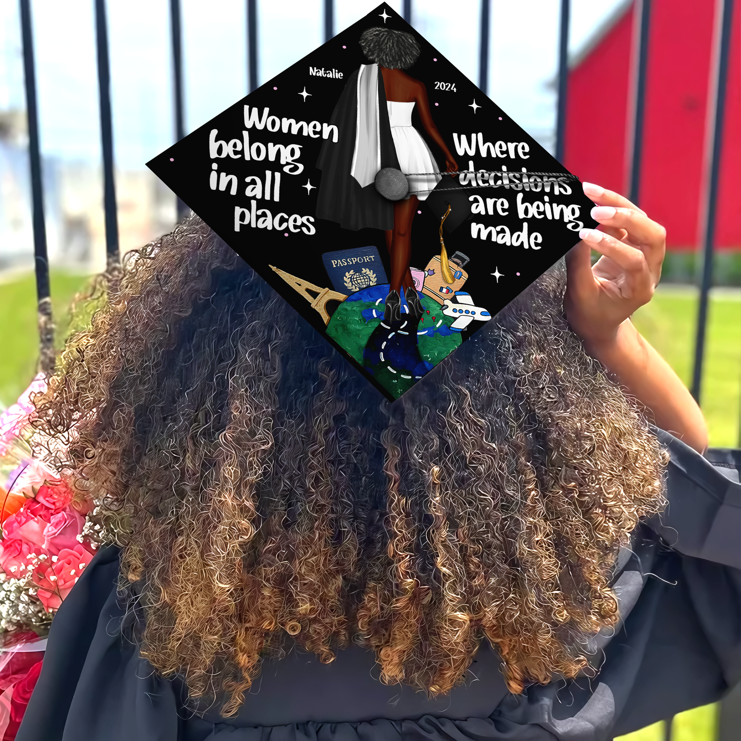 Personalized Graduation Cap Topper Black Girl, Custom Feminist Cap Decoration, Women Rights Equality Grad Cap