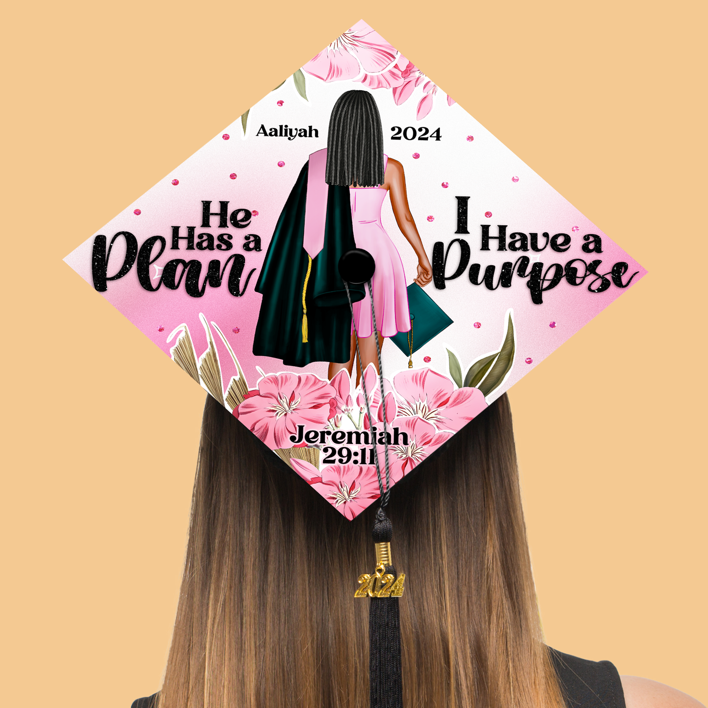 He Has A Plan I Have a Purpose Graduation Cap Decoration, Gifts for Her, Class of 2024