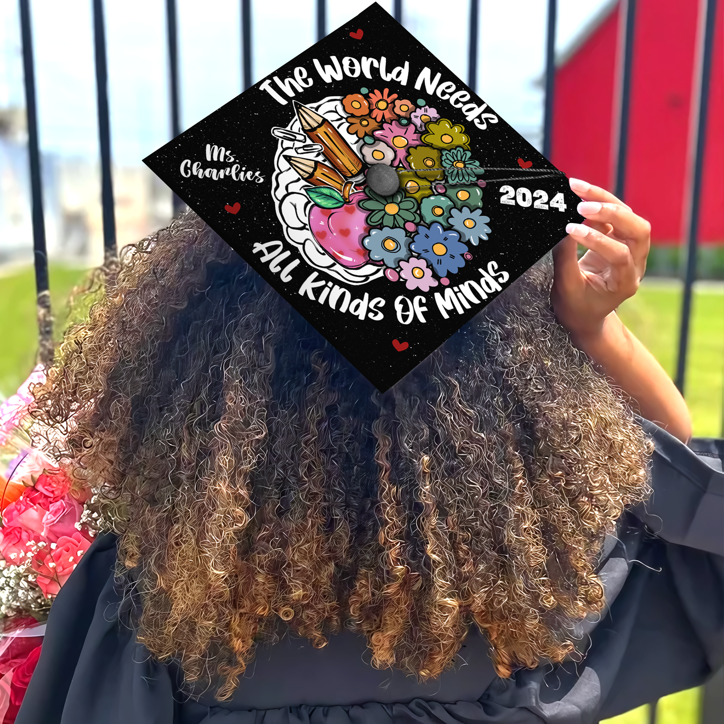 The World Needs All Kinds Of Minds Printed Grad Cap Topper, Custom Graduation Hat Topper For Special Teacher