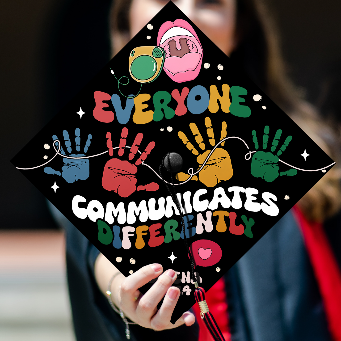 Everyone Communicates Differently Graduation Cap, Personalized Speech Therapy Grad Cap Topper
