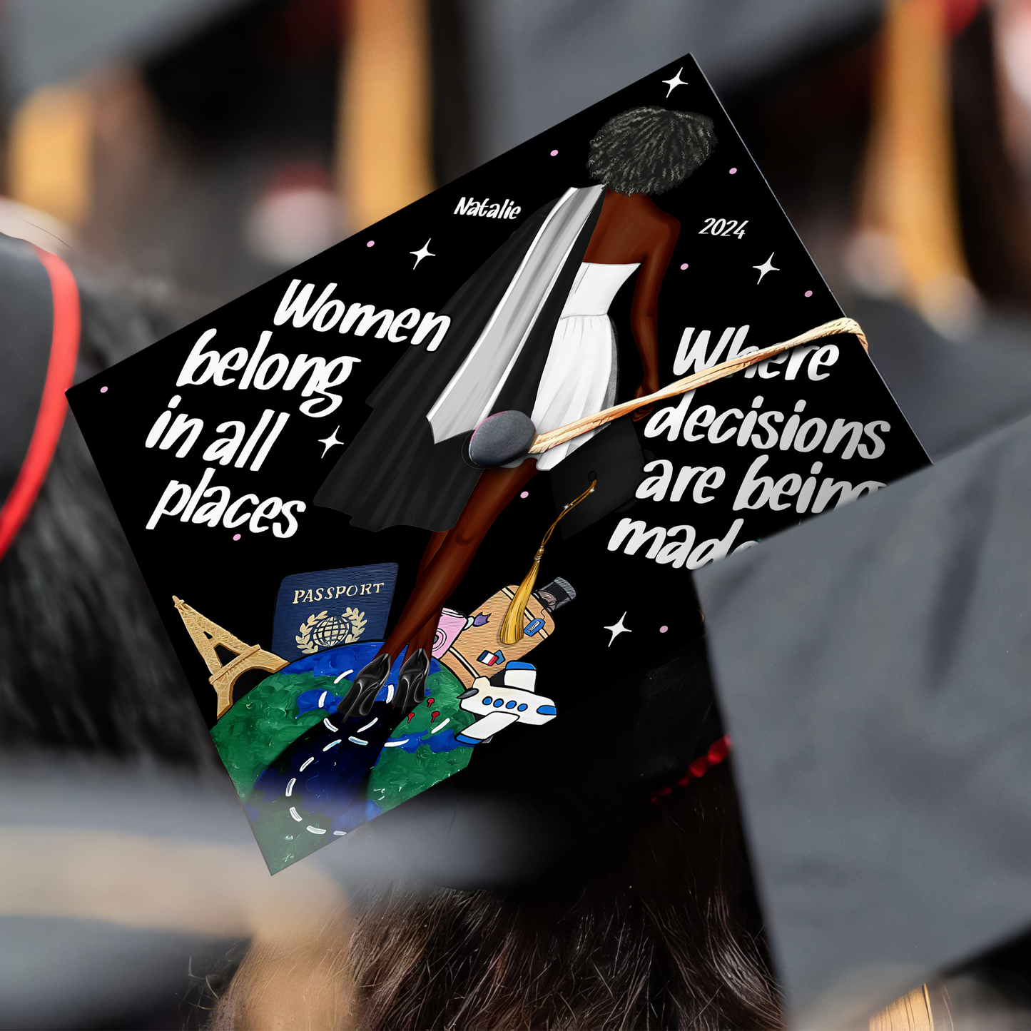 Personalized Graduation Cap Topper Black Girl, Custom Feminist Cap Decoration, Women Rights Equality Grad Cap