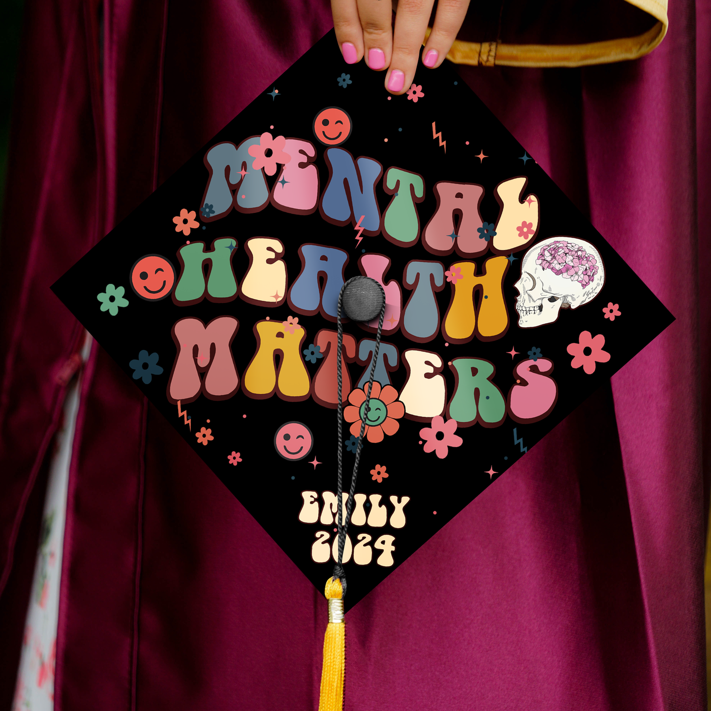 Personalized Mental Health Matters Graduation Cap Topper, Gifts for New Nurse