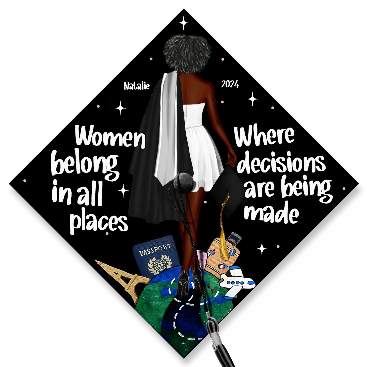 Personalized Graduation Cap Topper Black Girl, Custom Feminist Cap Decoration, Women Rights Equality Grad Cap