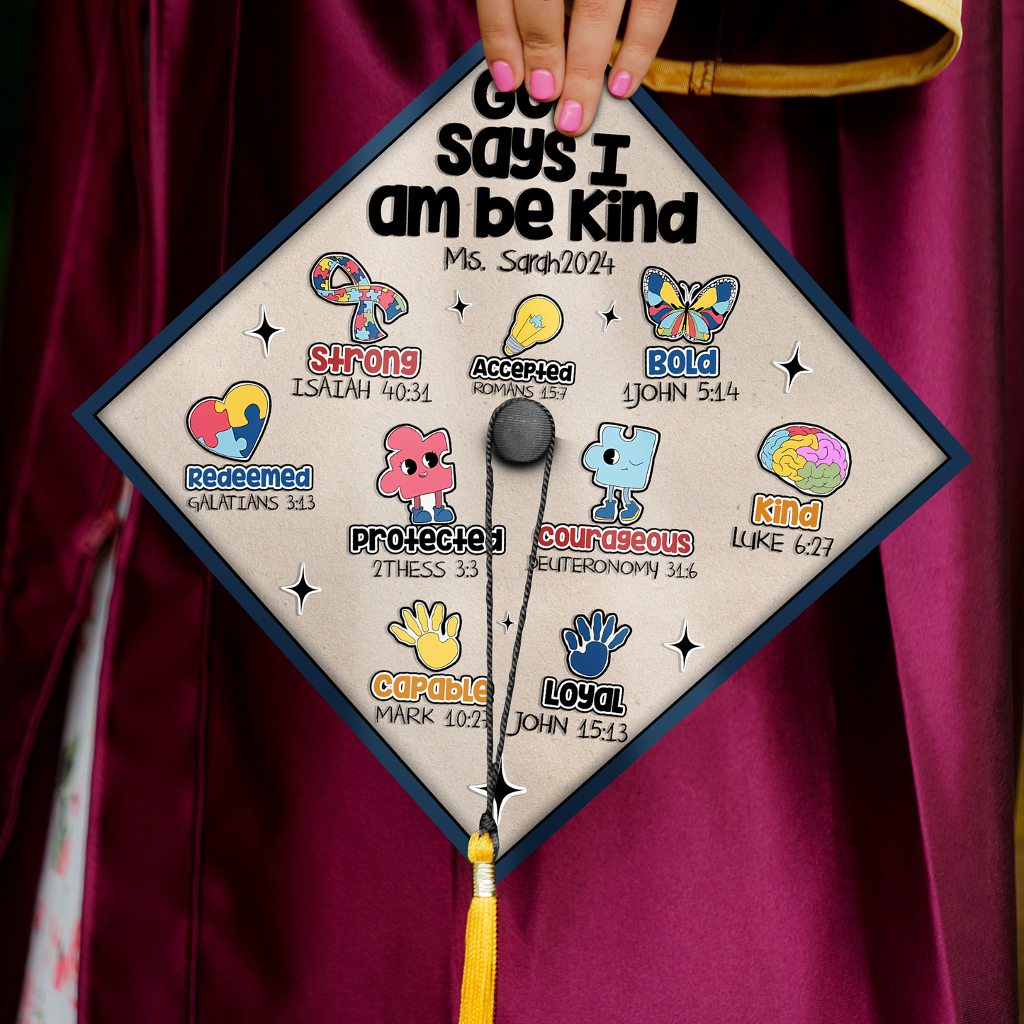 Personalized God Says I am Autism Graduation Cap Topper, Sped Education Cap Decoration - SP10976PGMAQN