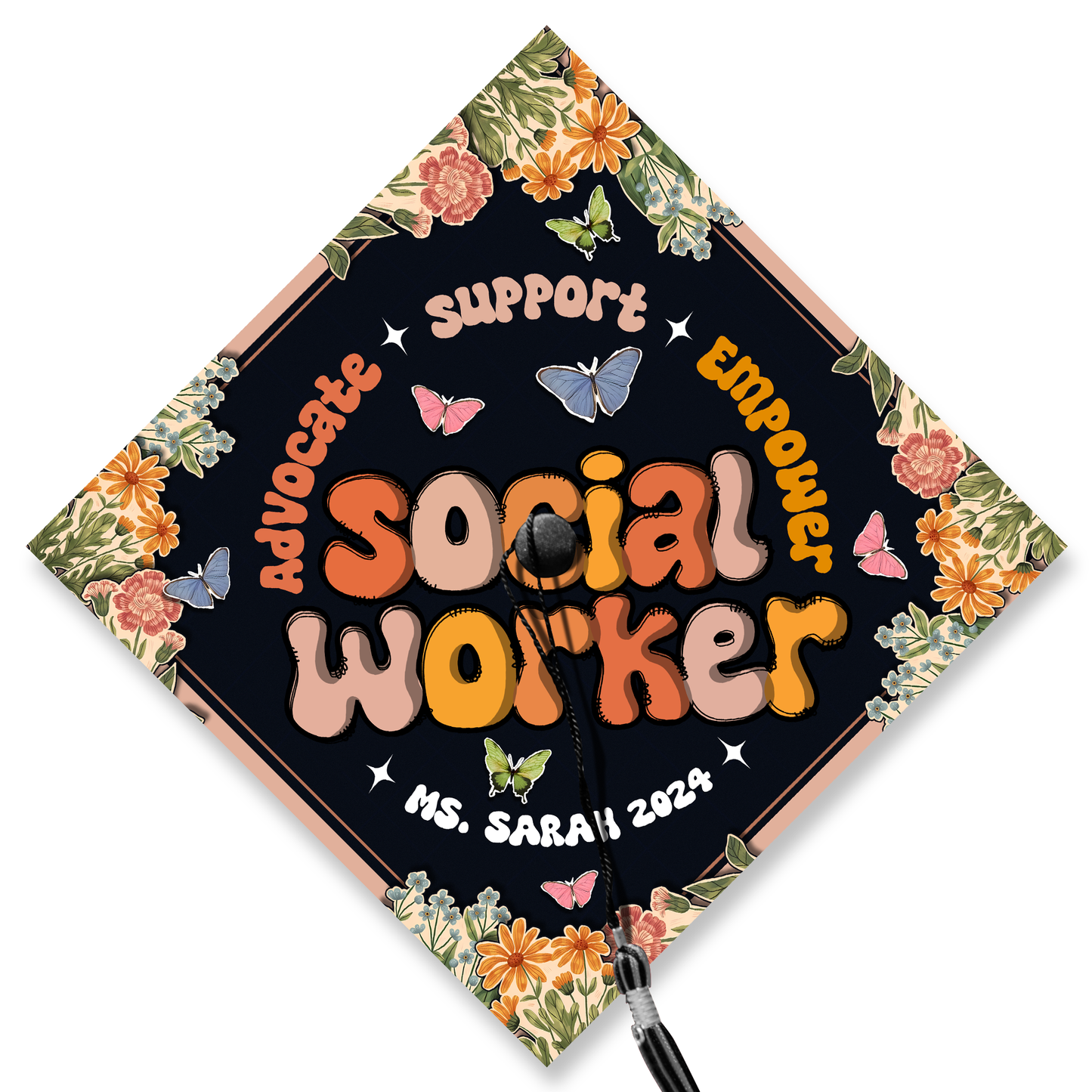 Advocate Support Empower Printed Grad Cap, Unique Cap Decoration For Graduation 2024 - SP10097PGMAQN - SP10876PGMAQN