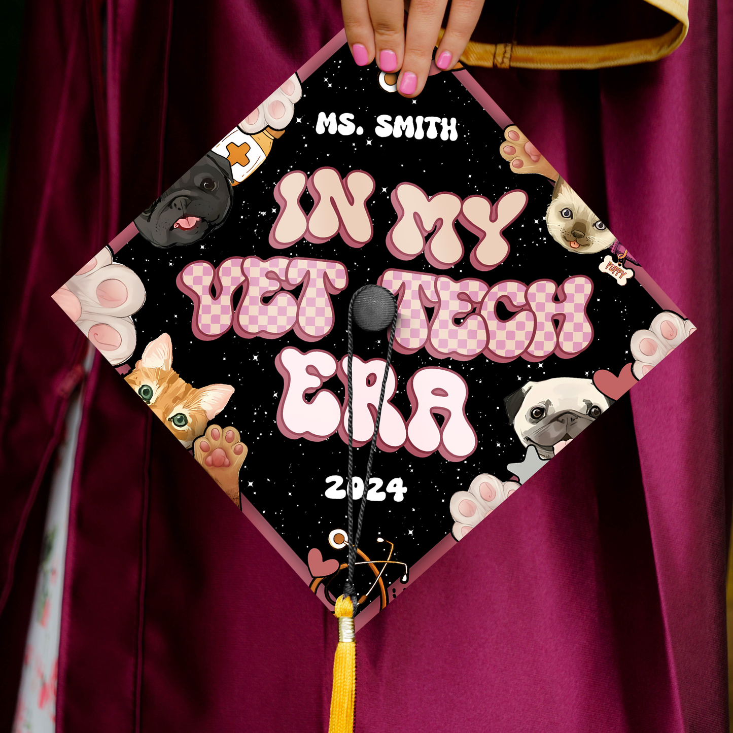 Personalized Vet Assistant Graduation Cap Topper, Animal Lover Gift, Class of 2024