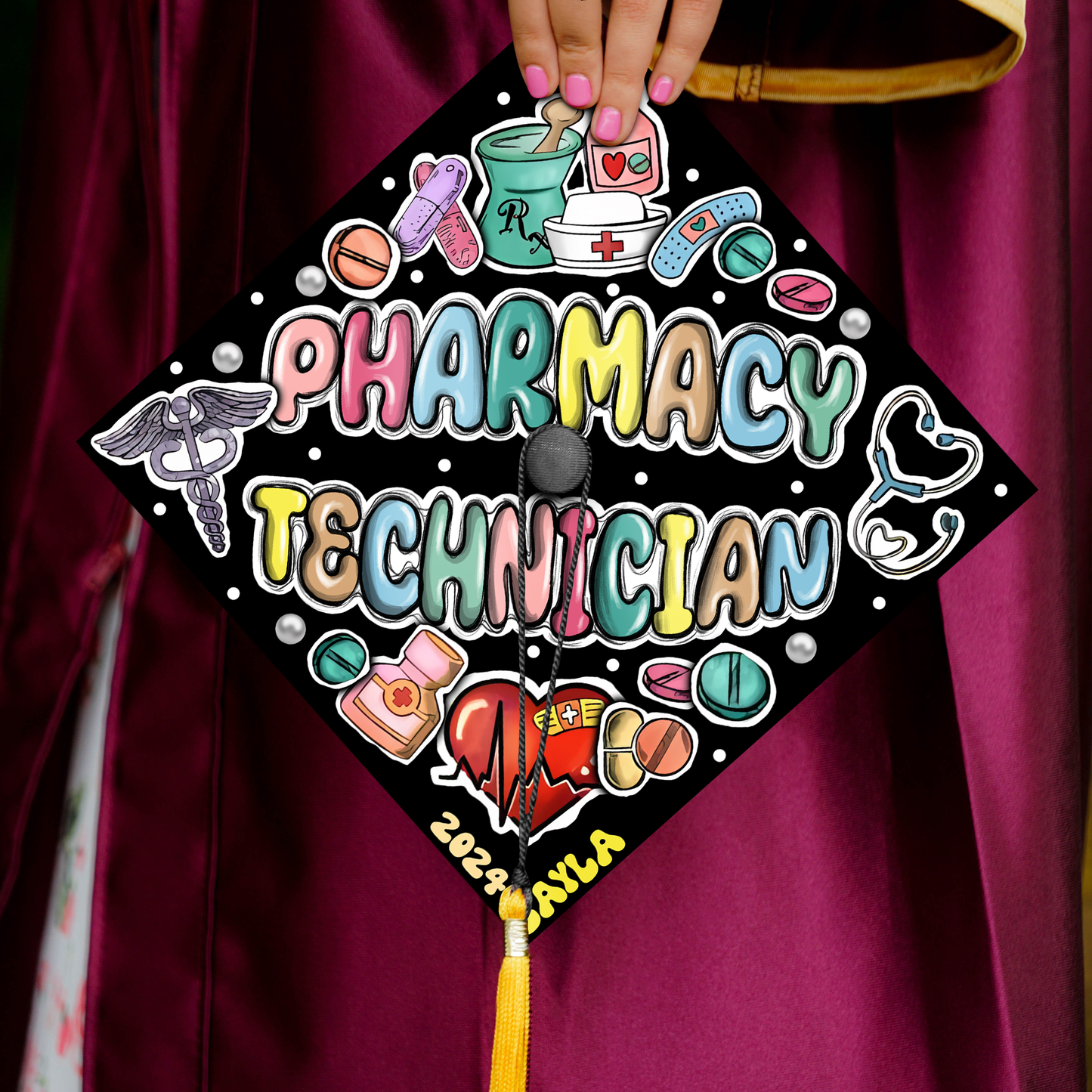 Pharmacy Technician Grad Cap Topper, Custom Pharmacist Graduation Cap Decoration, Pharmacist Graduation Gifts, Class Of 2024