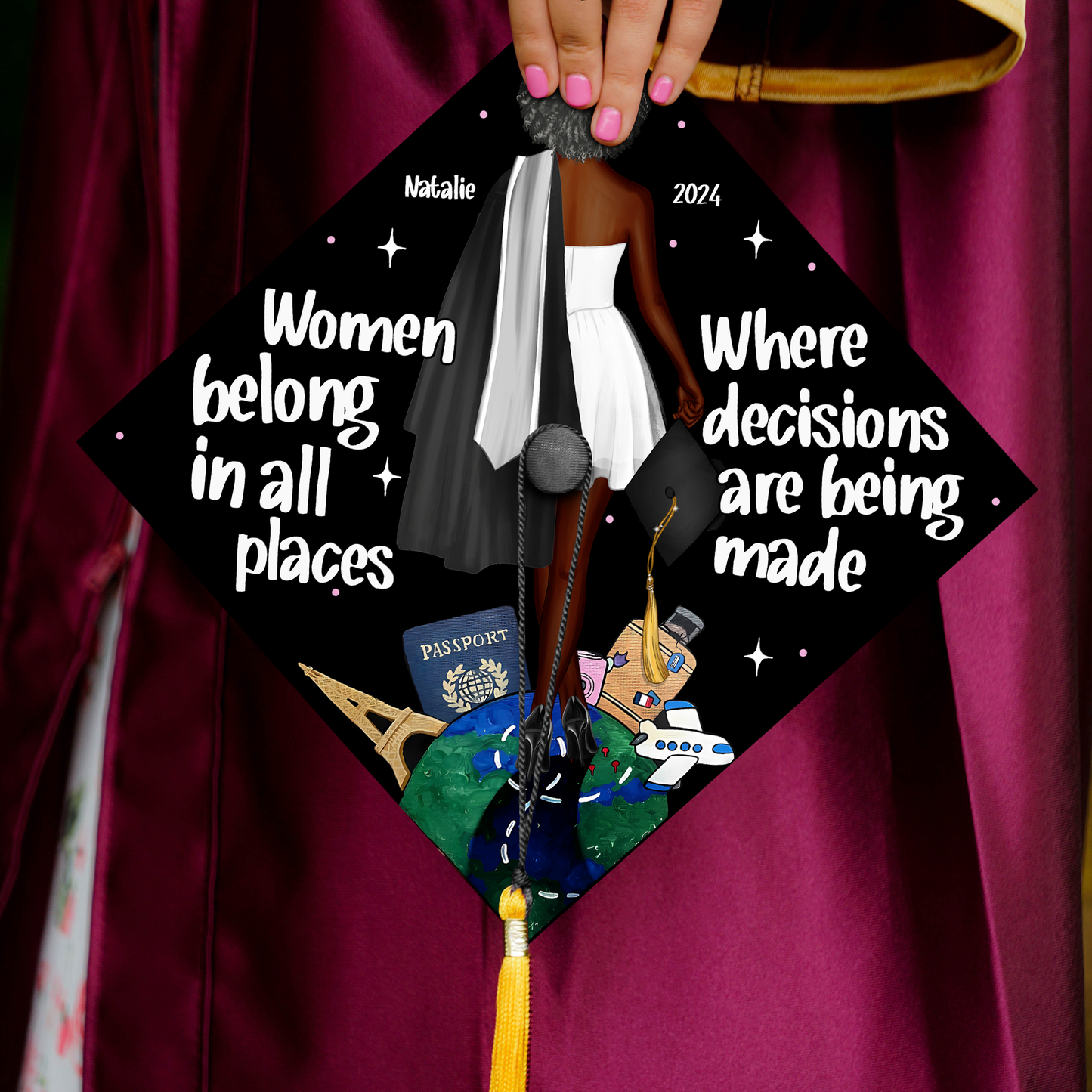 Personalized Graduation Cap Topper Black Girl, Custom Feminist Cap Decoration, Women Rights Equality Grad Cap
