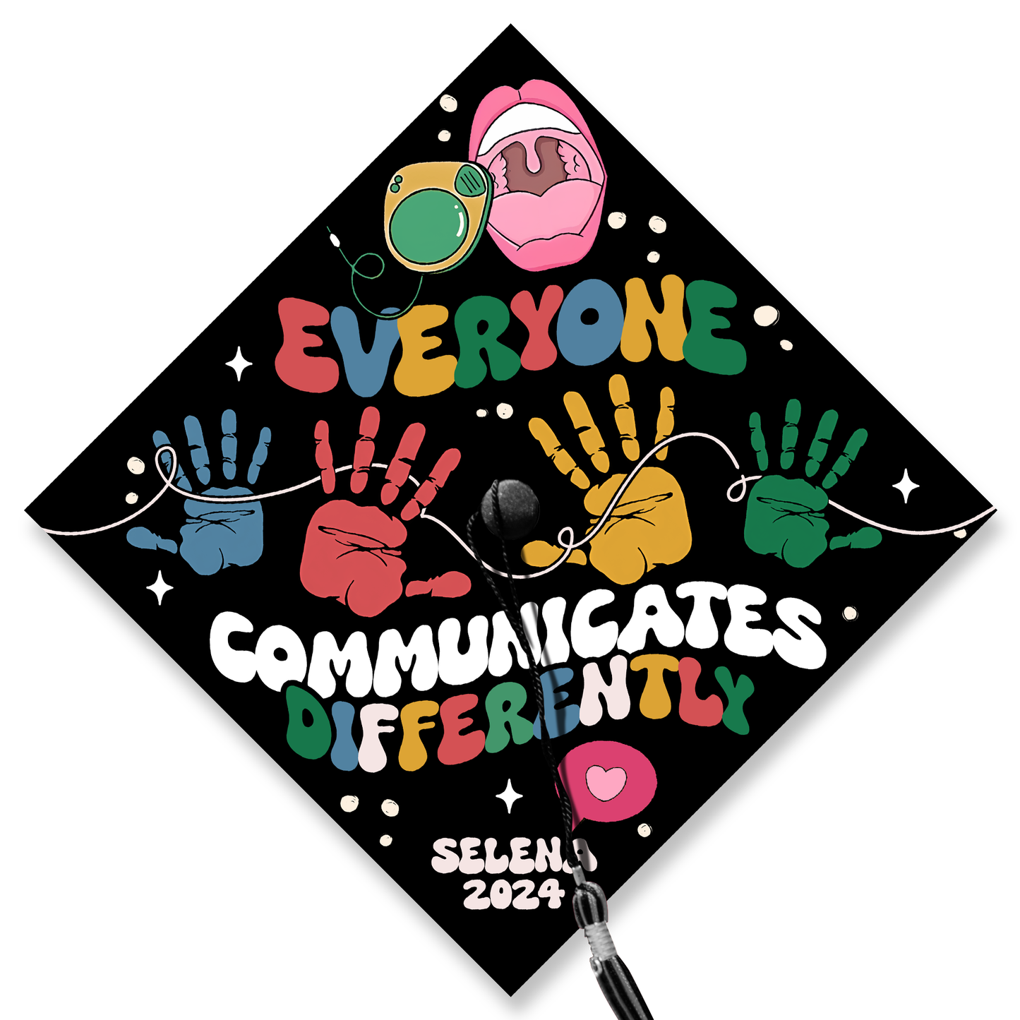 Everyone Communicates Differently Graduation Cap, Personalized Speech Therapy Grad Cap Topper