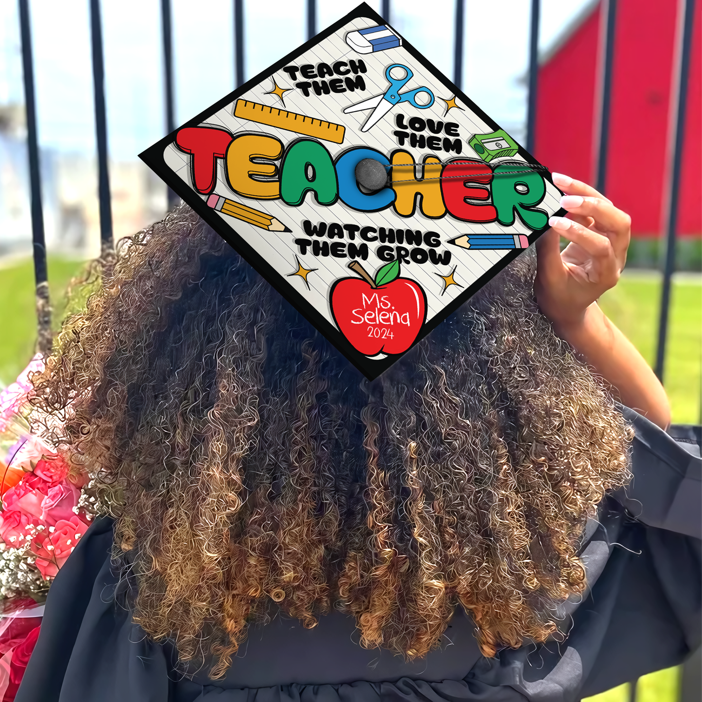 Teach Them Love Them Watch Them Grow Graduation Cap Topper, Class of 2024