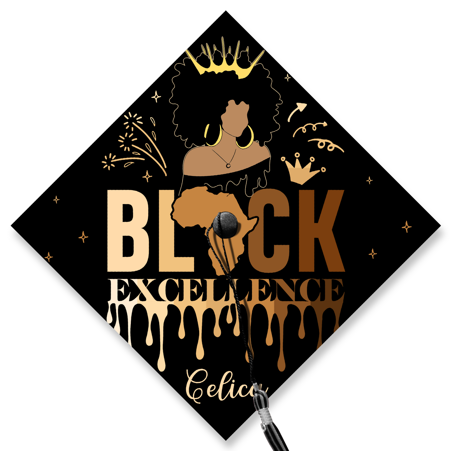 Black Excellence, Melanin Style, Black Queen Grad Cap, Class of 2024