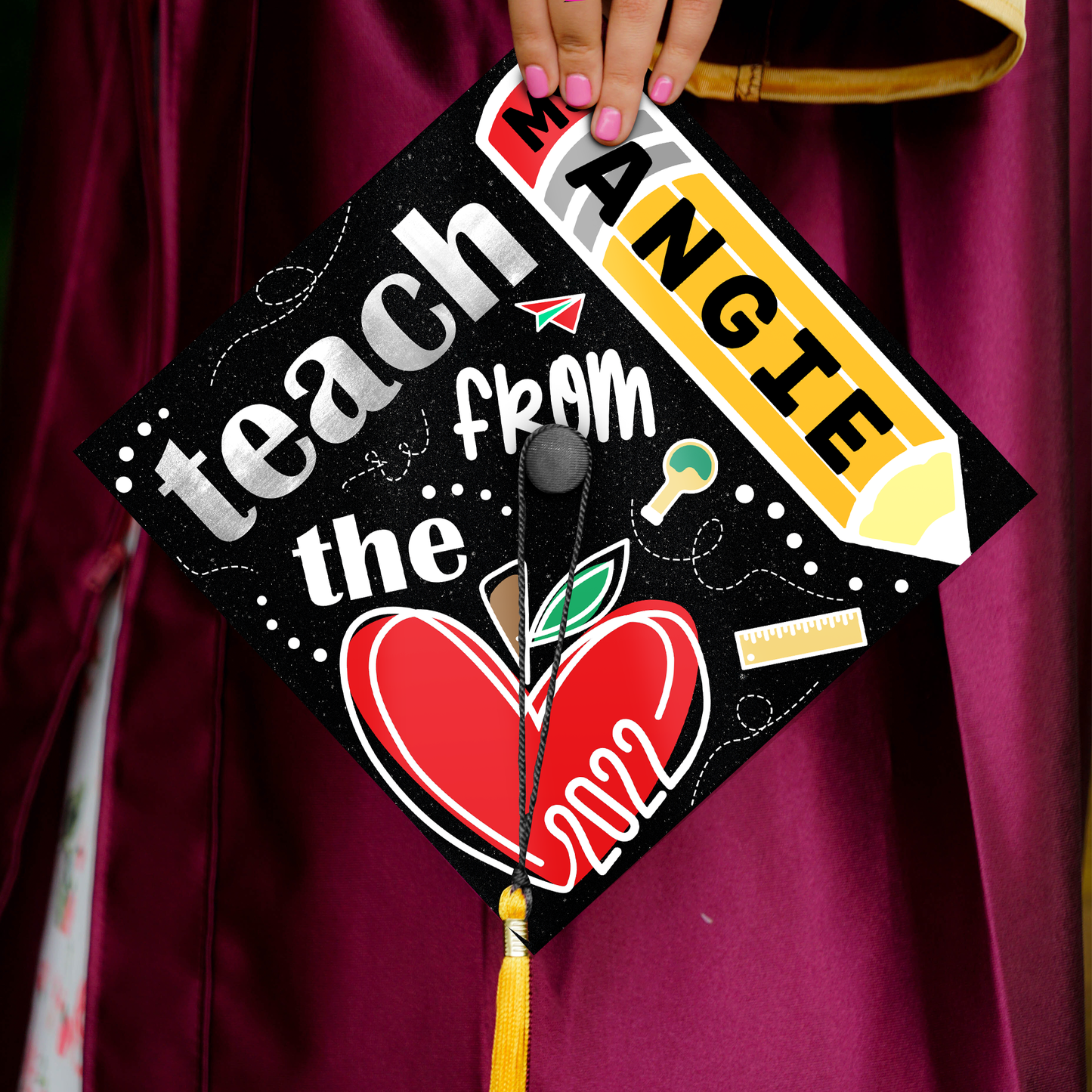 Teach From The Heart Teacher Printed Grad Cap Topper, Gift for Teacher, Class of 2024