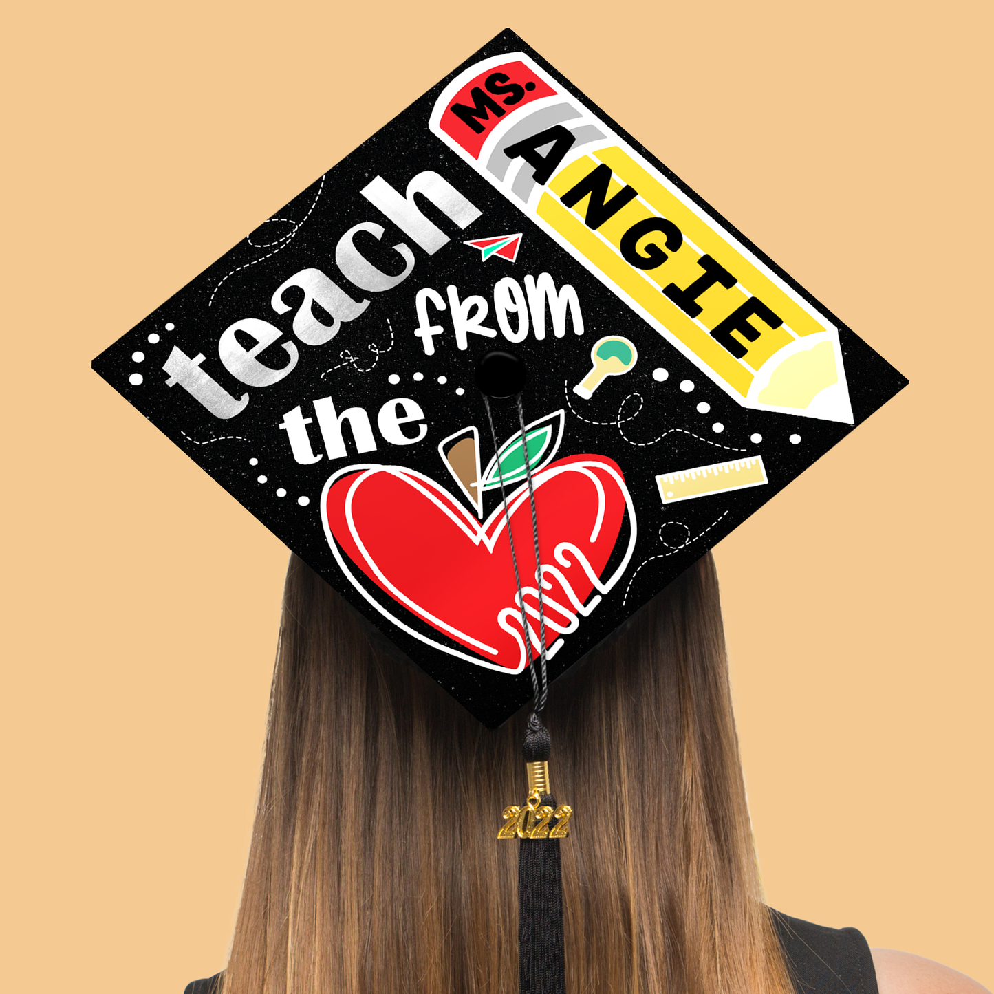 Teach From The Heart Teacher Printed Grad Cap Topper, Gift for Teacher, Class of 2024