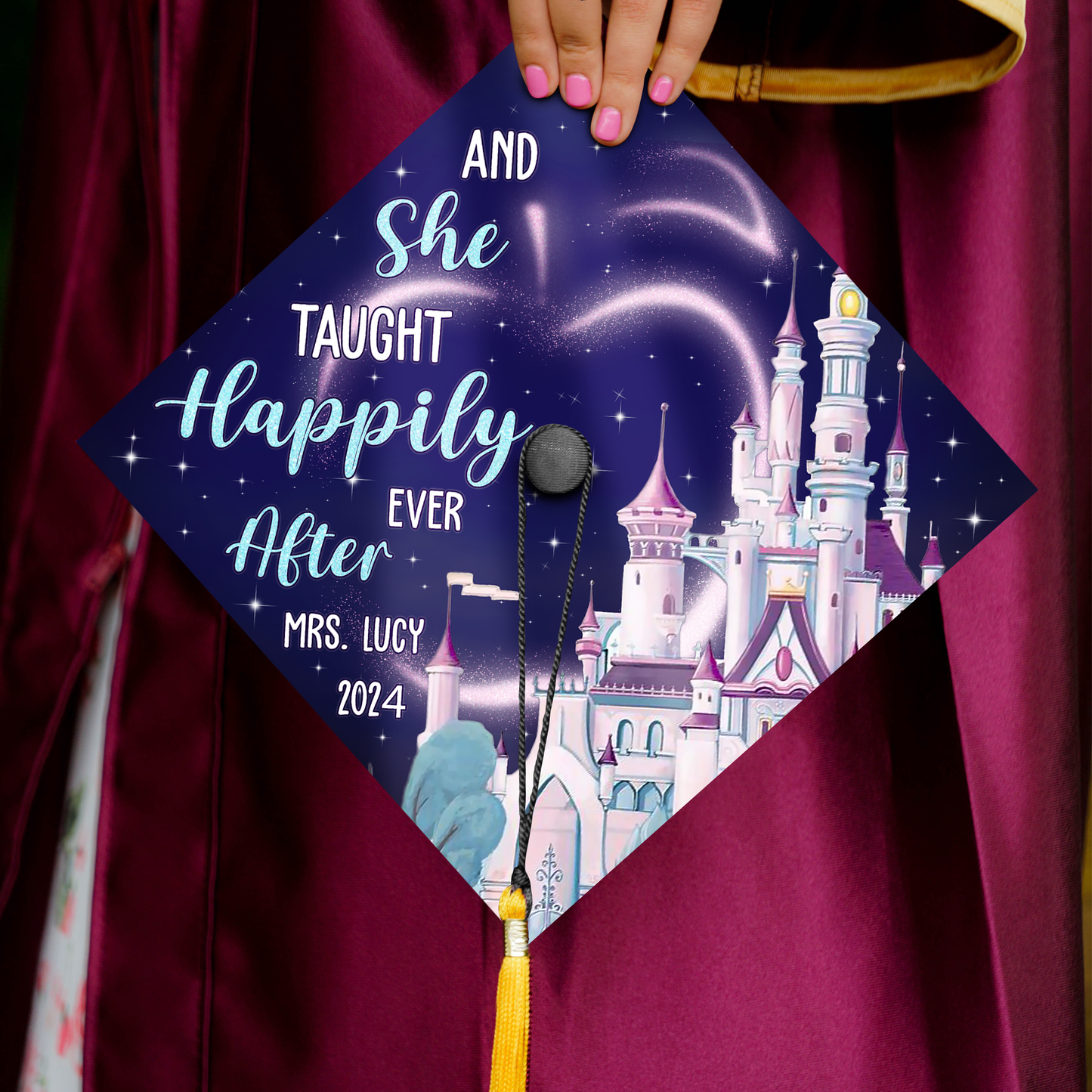 Printed Future Teacher Grad Cap Topper, Teach Love Inspire, Class of 2024