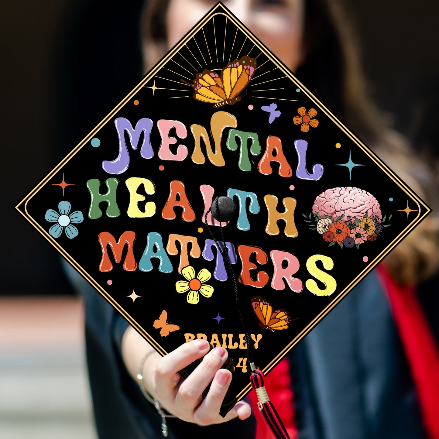 Mental Health Matters Graduation Cap Topper, Customized Psychology Cap Decoration
