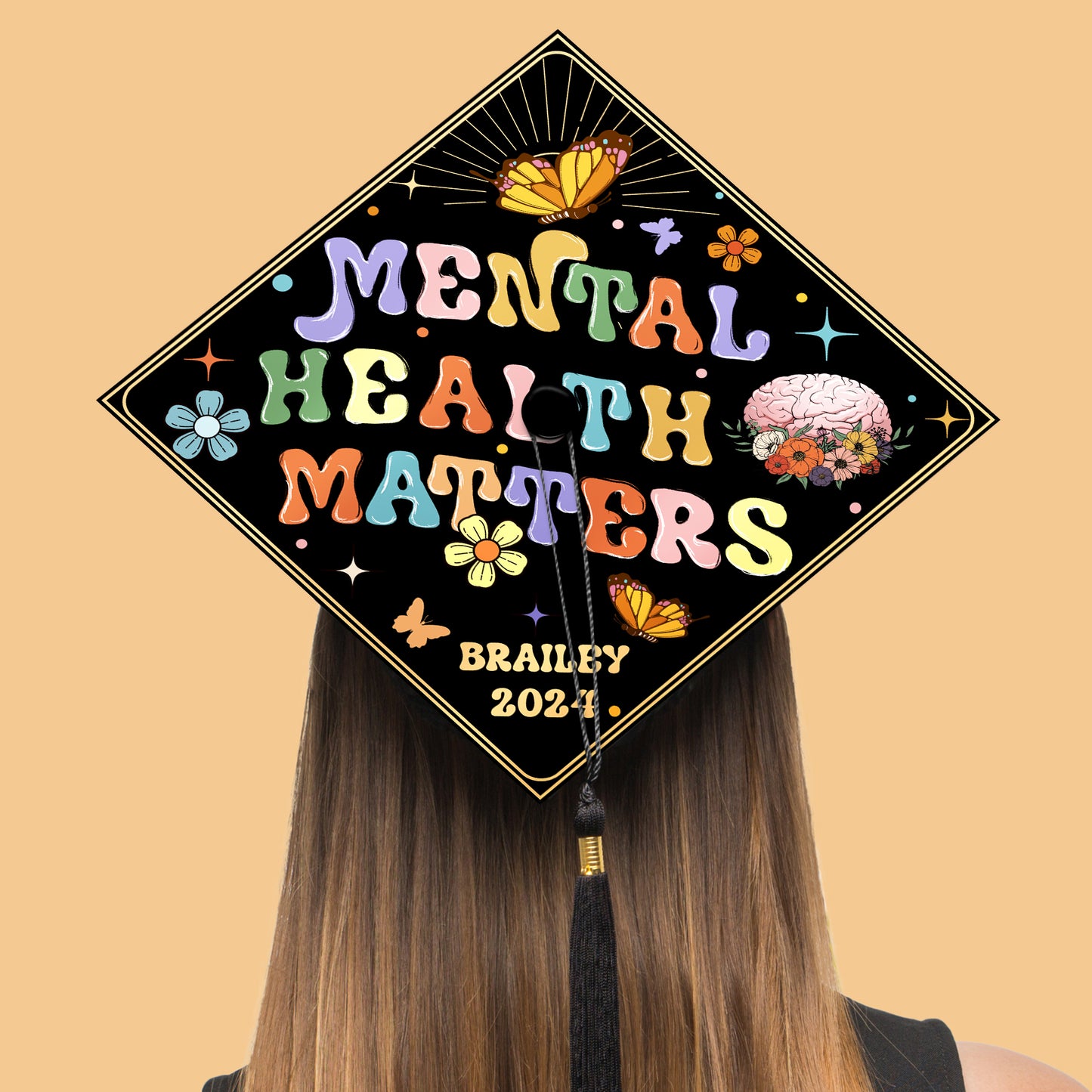 Mental Health Matters Graduation Cap Topper, Customized Psychology Cap Decoration