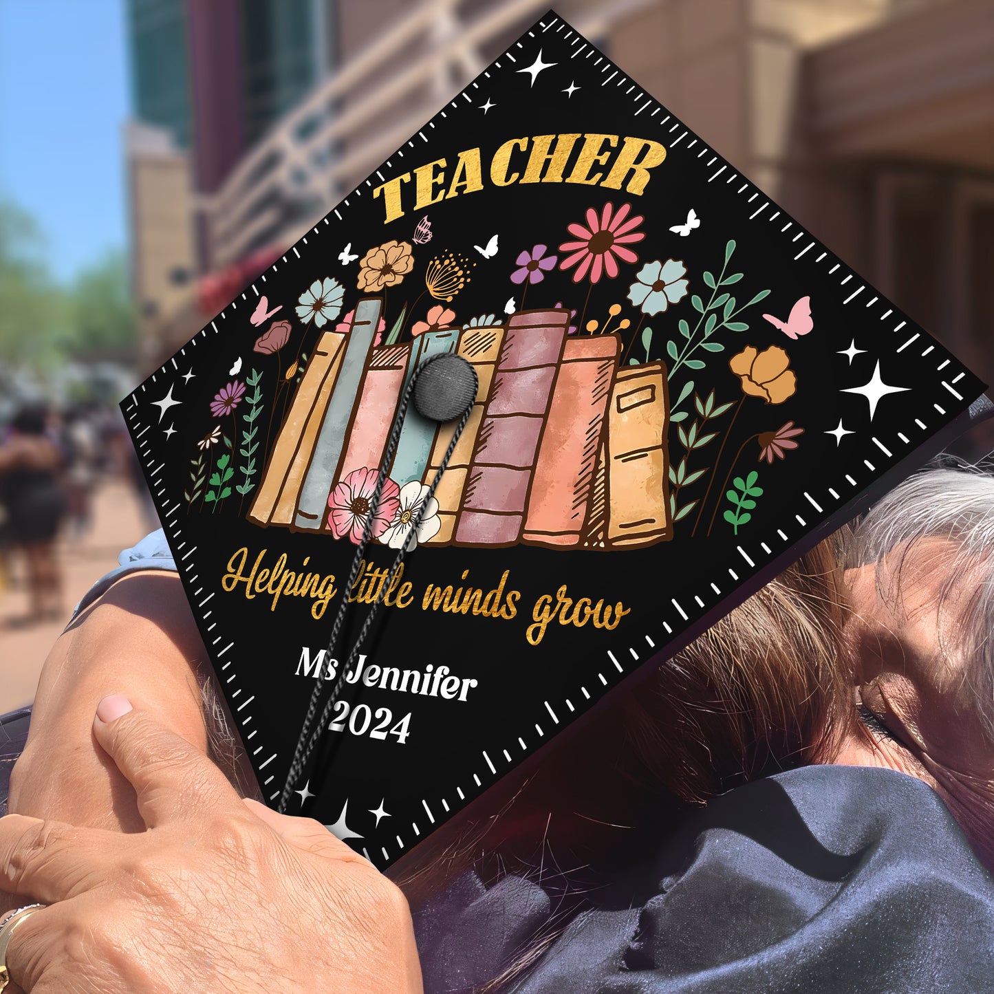 Helping Little Minds Grow, Unique Grad Cap Topper, Teaching Student Gift, Class of 2024