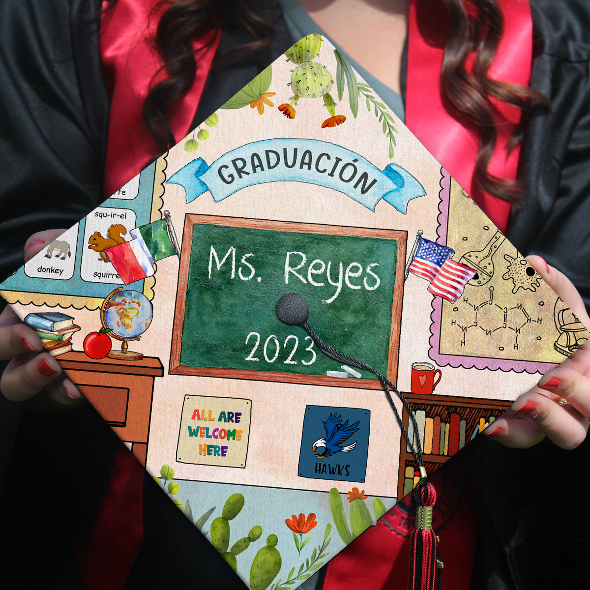 Graduación Maestra Printed Grad Cap Topper, Maestra Graduation Decoration, Class of 2024