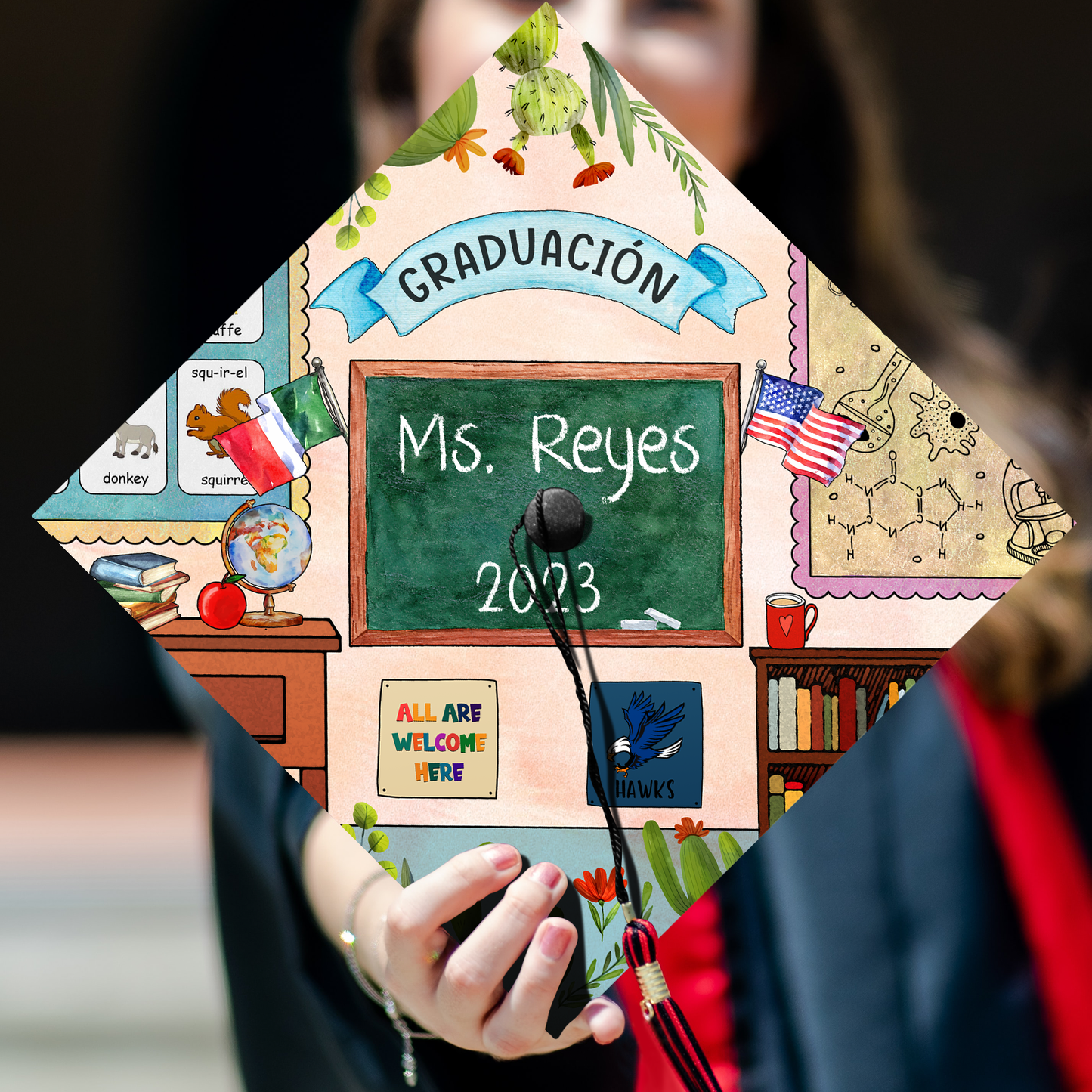 Graduación Maestra Printed Grad Cap Topper, Maestra Graduation Decoration, Class of 2024