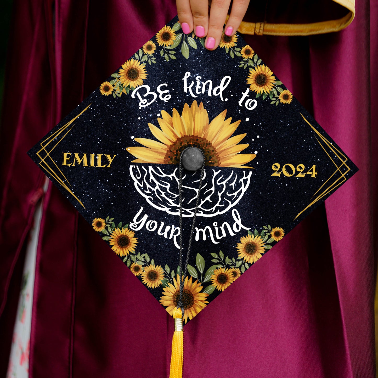 Be Kind To Your Mind Graduation Cap Topper, Psychology Cap Decoration, Class of 2024