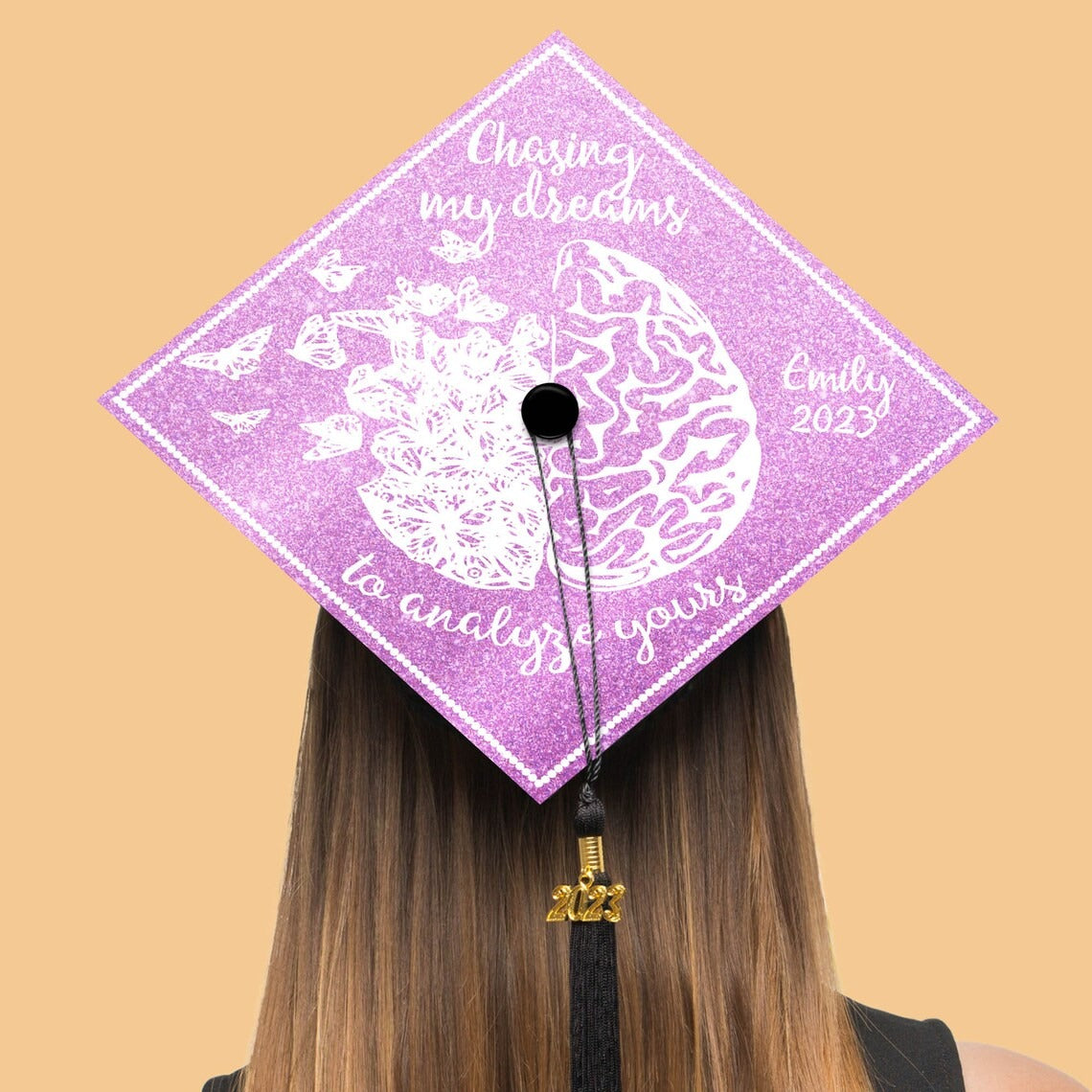 Chasing My Dreams To Analyze Yours Graduation Cap Topper, Gifts for Psychologist, Class of 2024