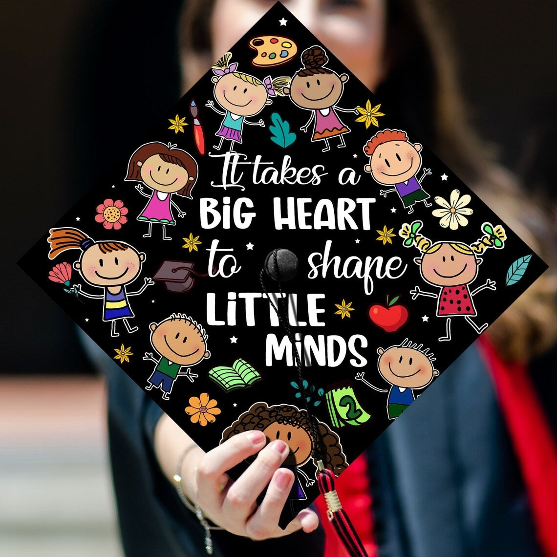 It Takes A Big Heart To Shape Little Minds Grad Cap Topper, Gifts for Teacher, Class of 2024