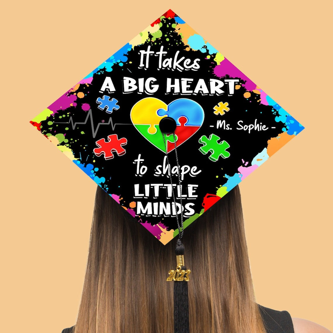 It Takes A Big Heart To Shape Little Mind Grad Cap Topper, Gifts for Teacher, Class of 2024
