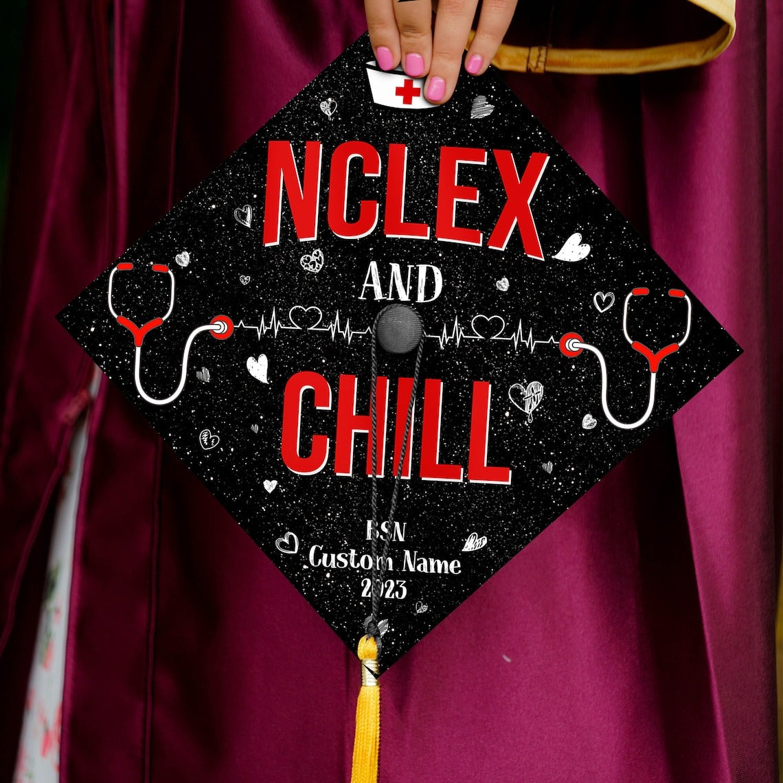Nclex And Chill Graduation Cap Decoration, Gifts for Nurse, Class of 2024