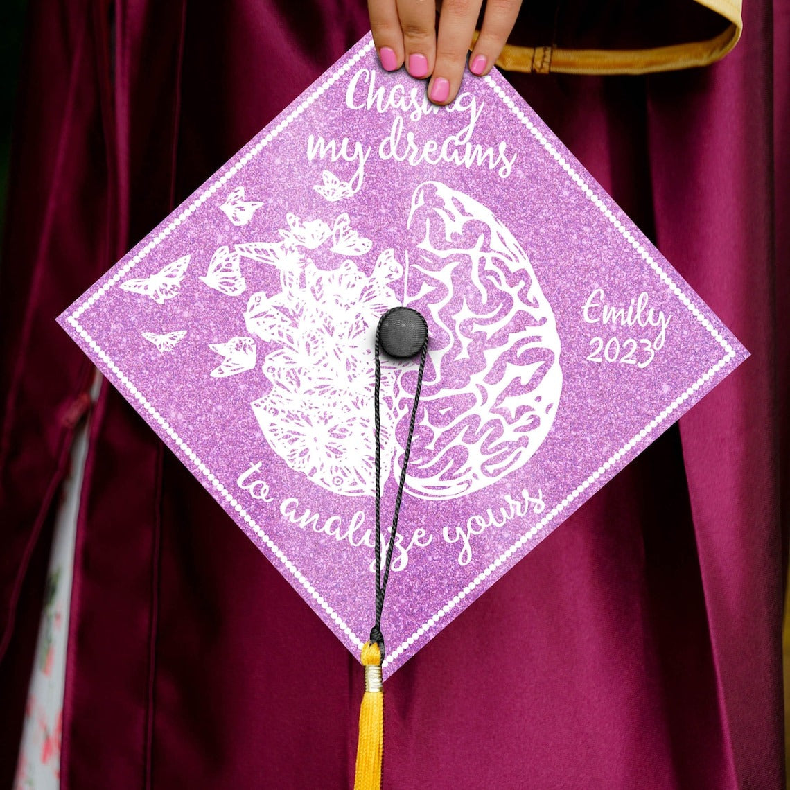 Chasing My Dreams To Analyze Yours Graduation Cap Topper, Gifts for Psychologist, Class of 2024