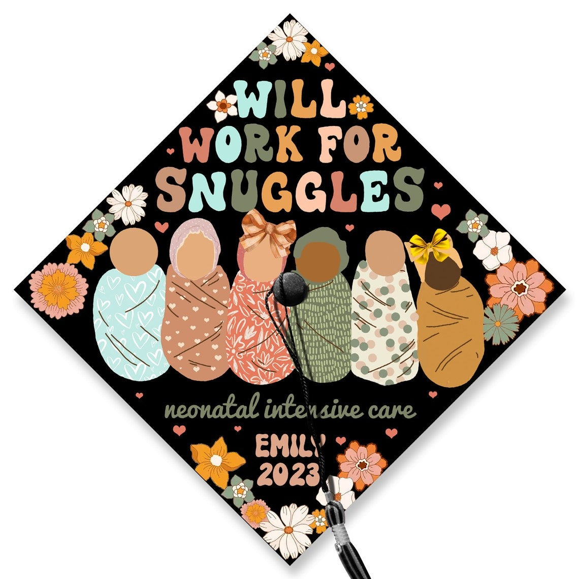 Will Work For Snuggles Graduation Cap Decoration, Gifts for Nurse, Class of 2024