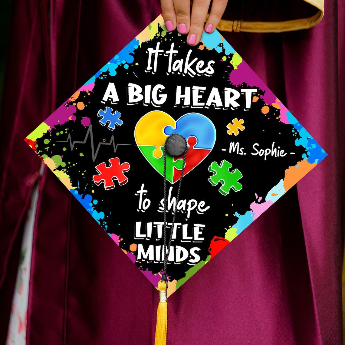 It Takes A Big Heart To Shape Little Mind Grad Cap Topper, Gifts for Teacher, Class of 2024