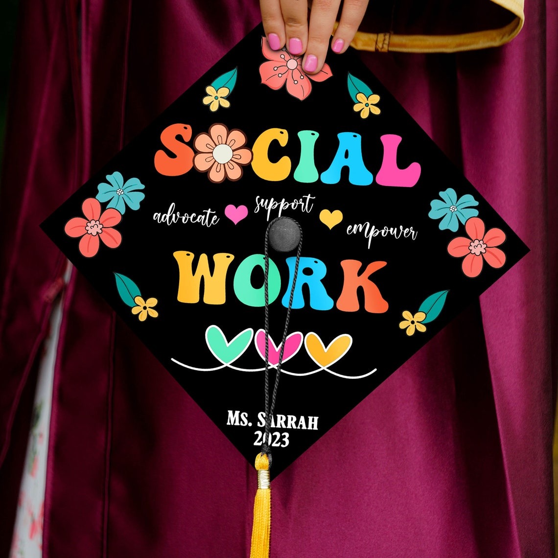 Personalized Social Work Graduation Cap Topper, Gifts for Social Worker, Class of 2024